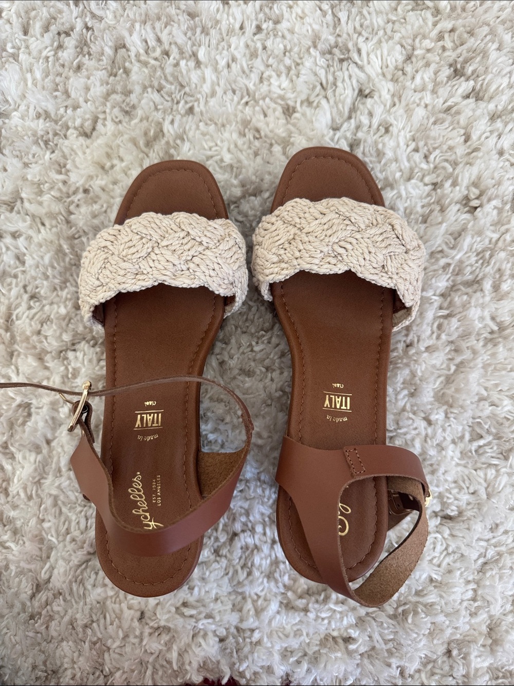 Seychelles Tan Sandals with Cream Braided Strap